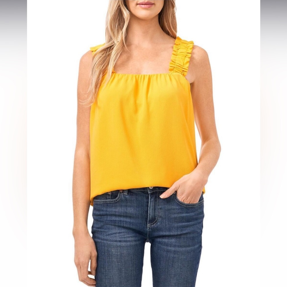 CeCe Yellow Sleeveless Square Neck Top
